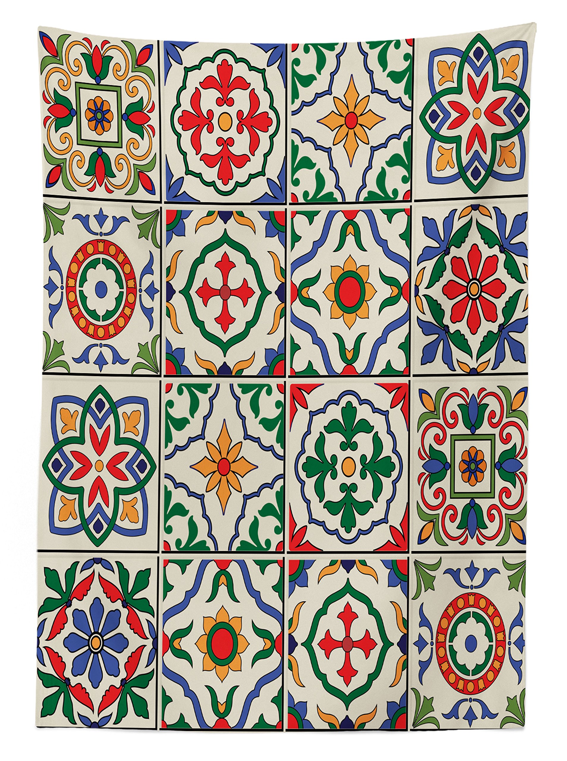 Ambesonne Moroccan Tablecloth, Gorgeous Classic Pattern of Flowers Leaves Traditional Designed, Dining Room Kitchen Rectangular Table Cover, 52