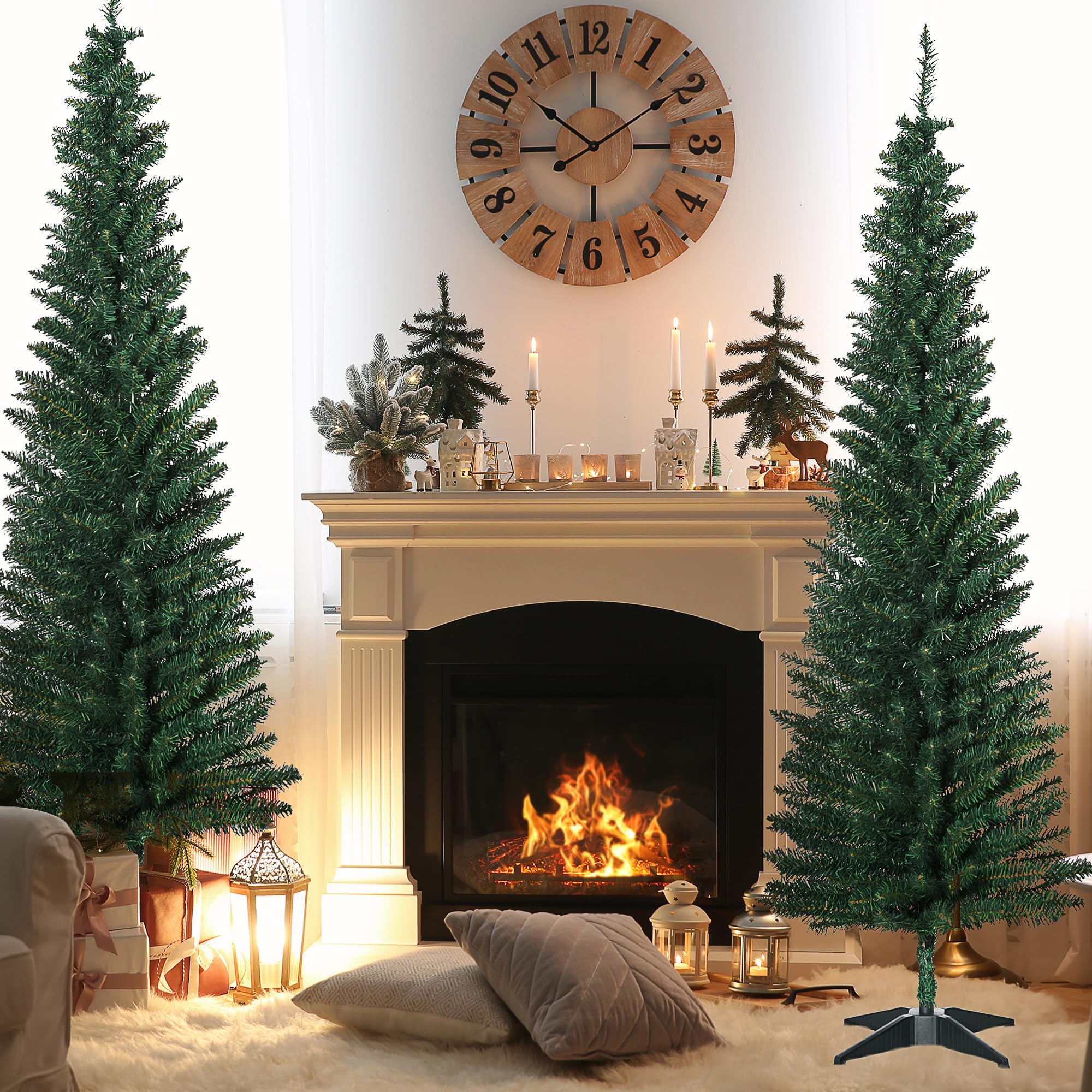 HOMCOM Alberi di Natale Artificiali Slim Set 2 390 Rami Ø55x180 cm Verde