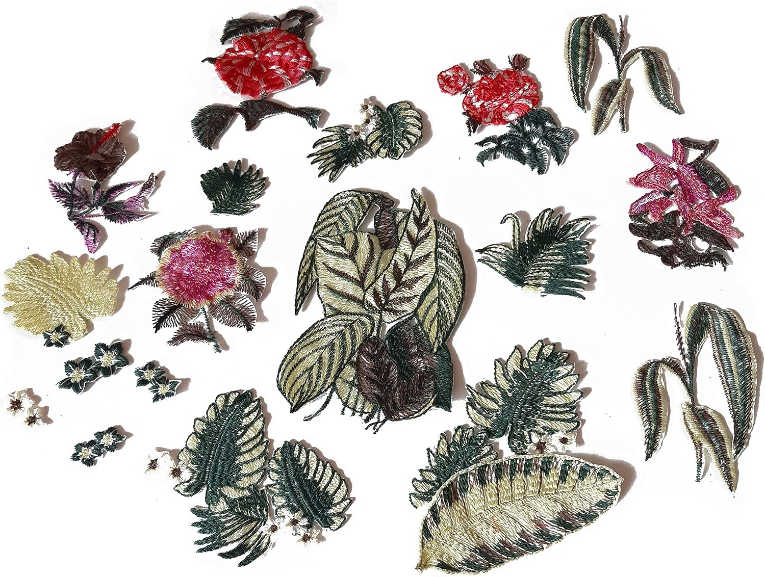 Moks366(p) set embroidery patch tropical flowers and leaves
