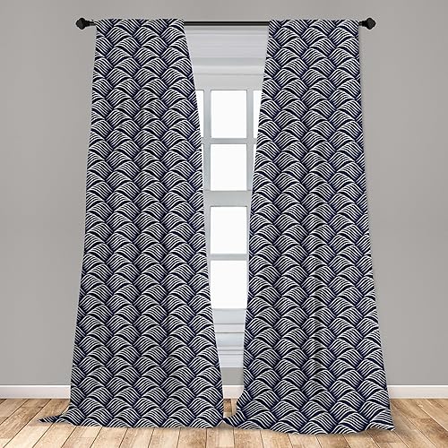 Miniatura 56 de Ambesonne - Cortinas retro para ventana, estilo de los años sesenta y setenta, diseño simétrico repetido de forma redonda geométrica, juego de 2