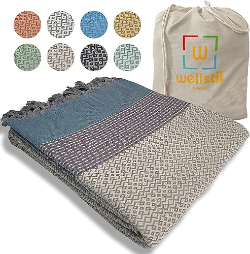 Wellstil Nerthus - Manta de algodón turco tamaño King, manta ligera para todas las estaciones, manta verde para sofá y sofá, manta turca tamaño