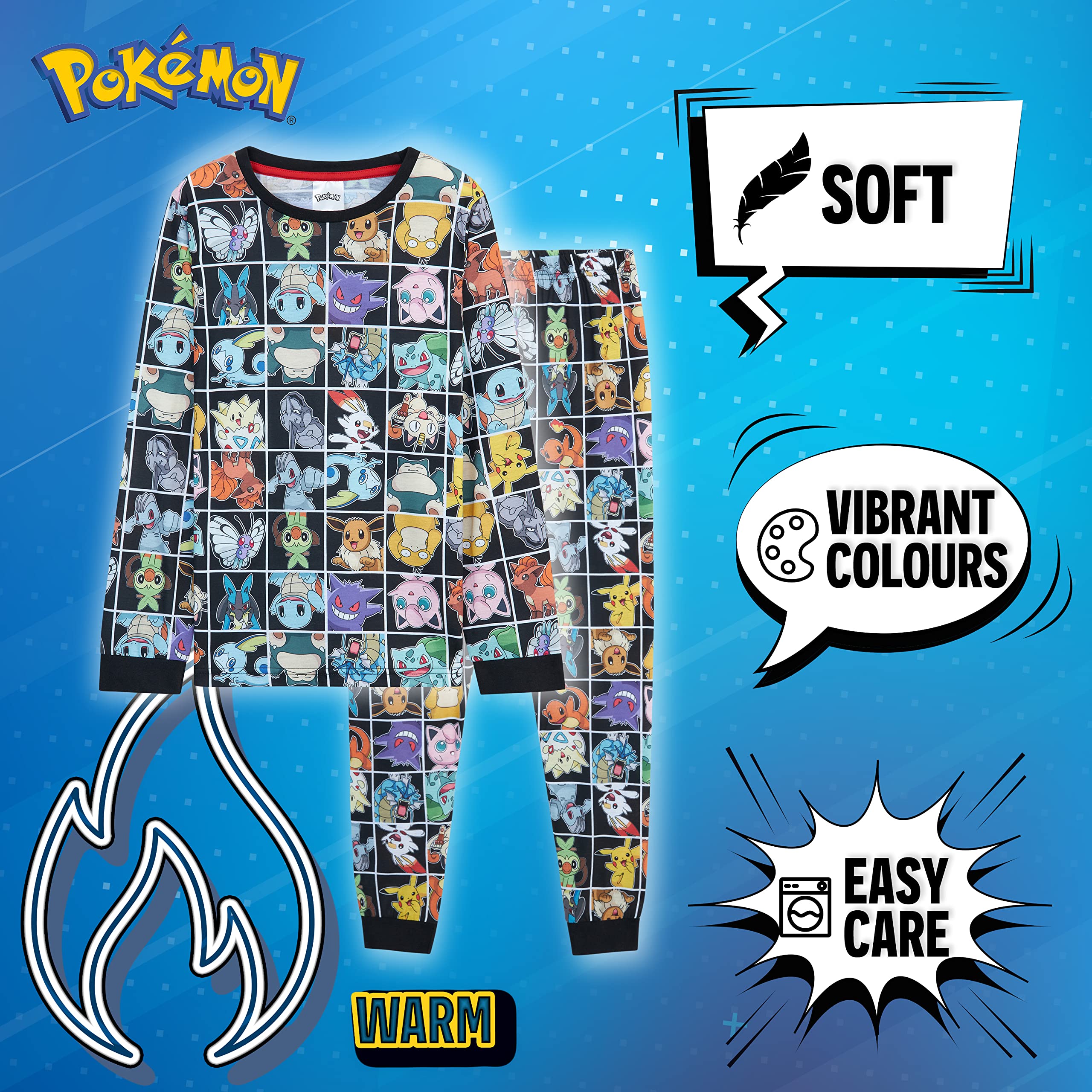 Pokémon Piżama dla chłopców, 2-częściowy zestaw piżam dziecięcych z Snorlax, Pikachu, Squirtle, Bulbasaur i Charmender, koszulka z długim rękawem, 100% bawełniana bielizna nocna dla dzieci, prezent dla chłopców, Czarny