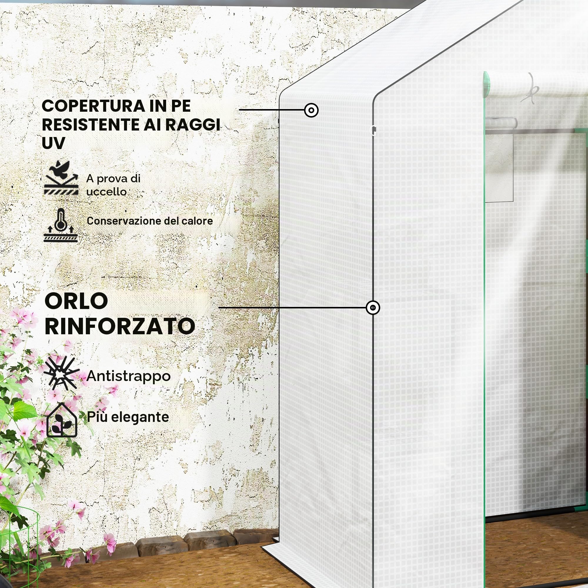 Outsunny Serra da giardino PE con ripiani 3 livelli 140x73x190 cm Bianca