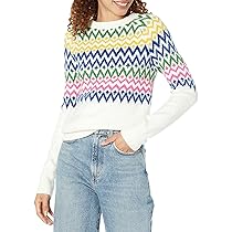 Amazon Essentials Maglione girocollo morbido con motivo Fairisle Donna, Bianco Winter Fairisle, XL