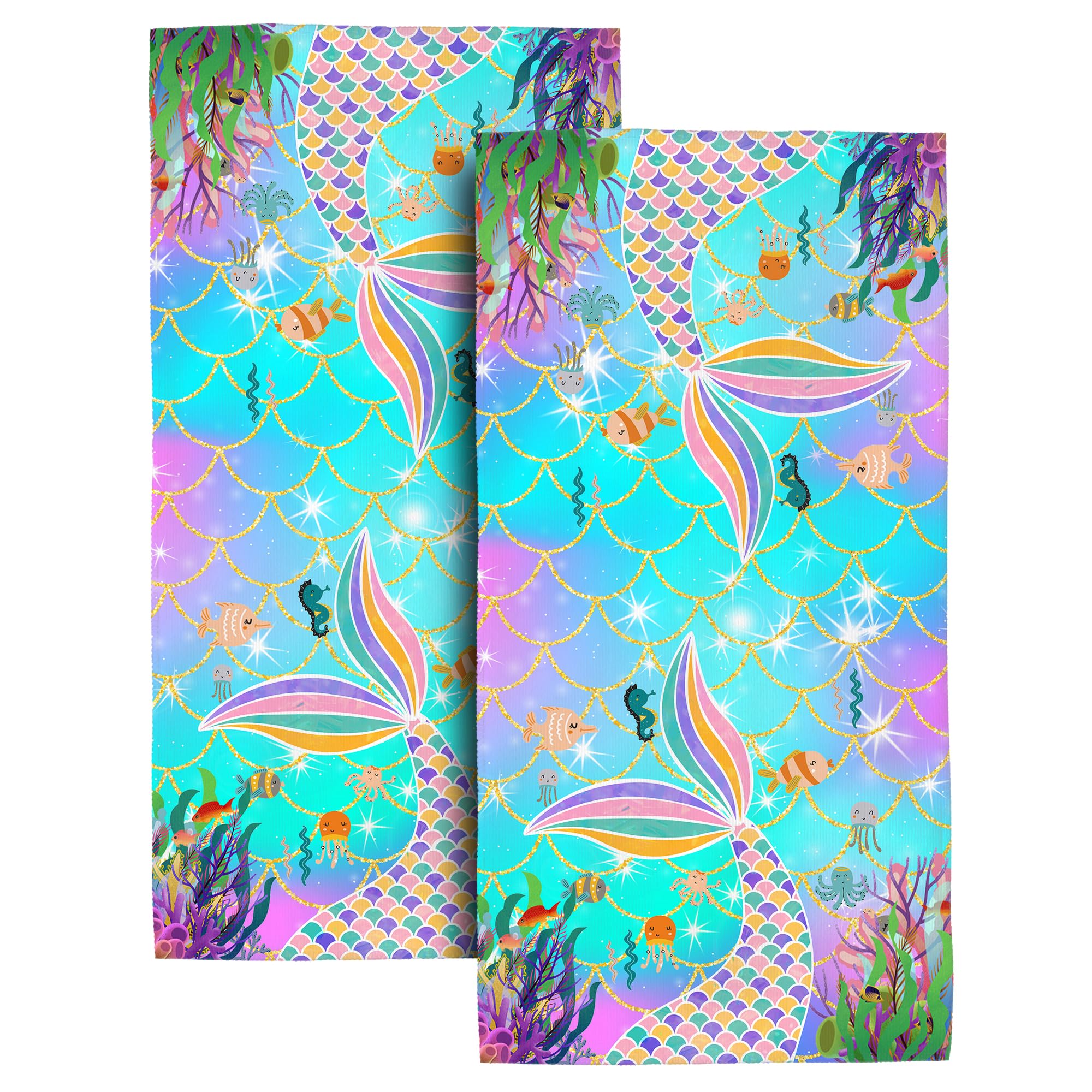 Funny Mermaid Hand Towels Decorative Set of 2 Cute Mermaid Themed Bath Hand Towels for Bathroom Yoga Hotel Spa Home Decor Gifts for Daughter Girls