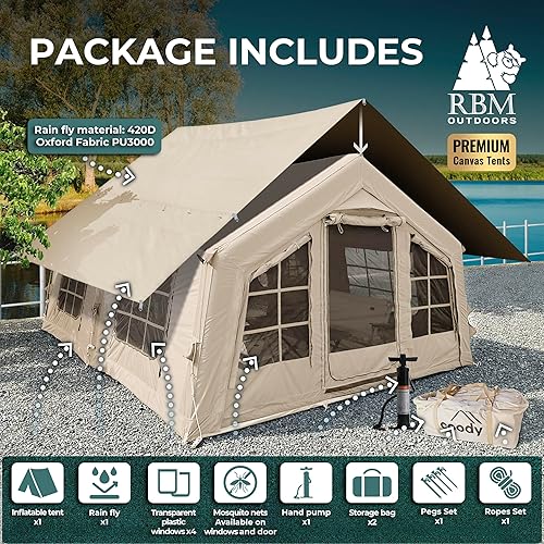 Miniatura 3 de Coody  Rbm Outdoors KoalaHubOctopus - Tiendas inflables para acampar con gato de estufa, tienda de campaña inflable de lona de lujo para 2810
