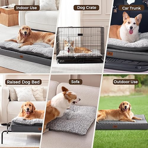 Miniatura 9 de Cama lavable para perros de tamaño mediano y grande, cama de felpa para mascotas con base de espuma de cuero para huevos, cama impermeable con funda