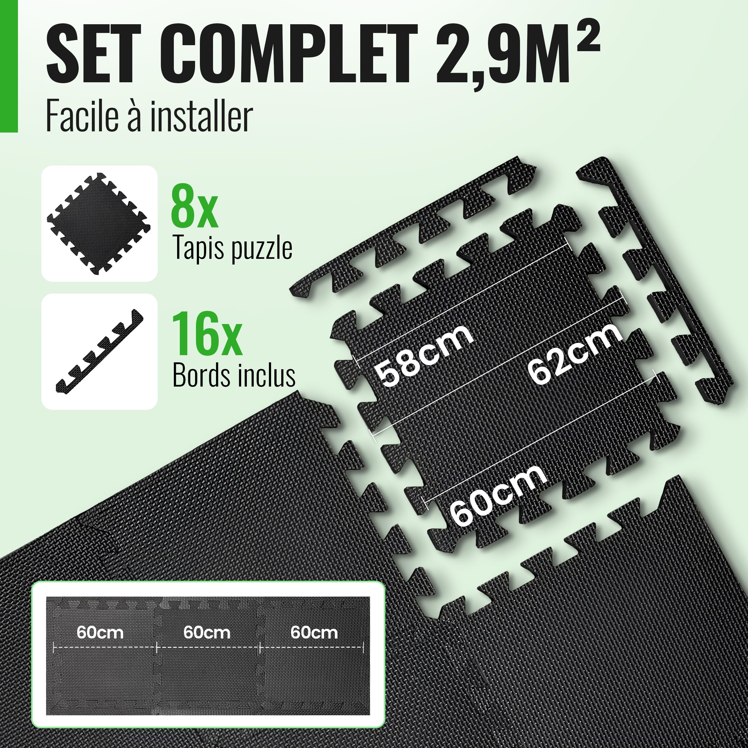 AthleticPro Tapis de protection de sol de fitness, 60 x 60 cm, 18 tapis de sol extra épais, 20 % de protection en plus, tapis de protection antidérapant pour salle de fitness et appareil de fitness
