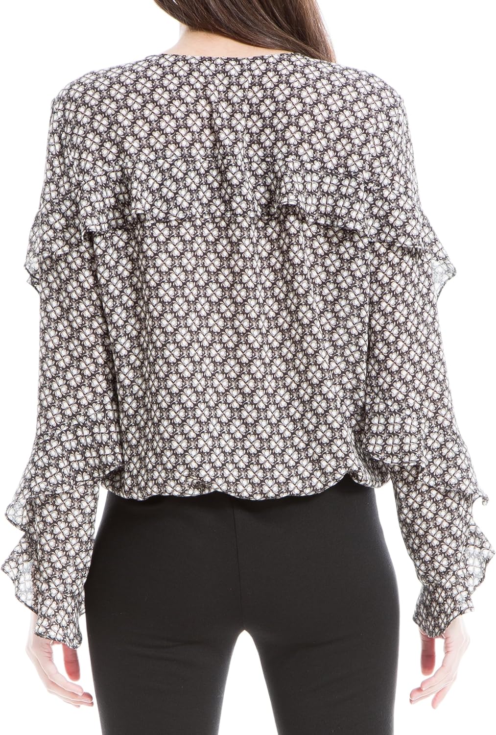 Max Studio Womens Crepe Long Sleeve Faux Wrap Blouse - Image 3