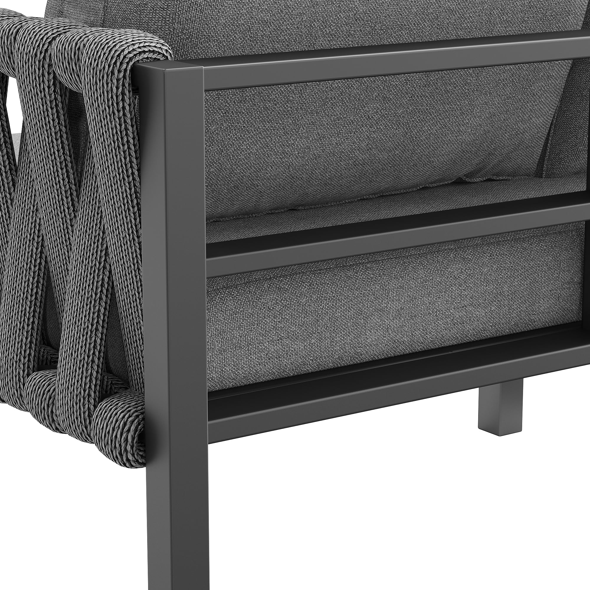 Ensemble Salon de Jardin Extérieur 6-10 Places avec Table en Verre Trempé, Salon Jardin Exterieur Canapé d'angle Moderne en Métal Galvanisé et Coussins, Gris Anthracite