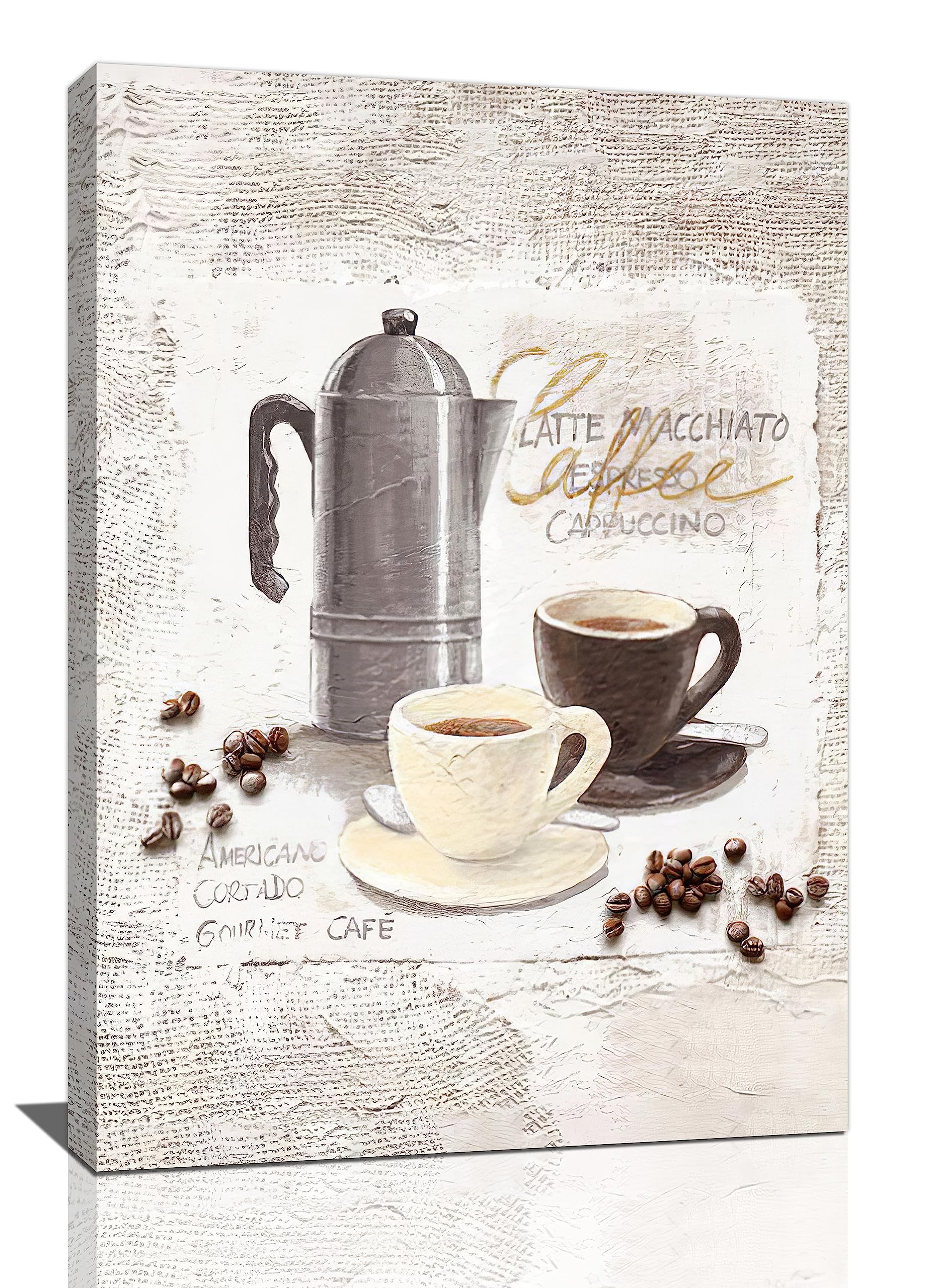 Coffee Wall Art - Bean Coffee Cup Pictures, Rustic Kitchen Decor, Modern Framed Artwork for Kitchen, Dining Room, Cafe, Office - 16"X24"