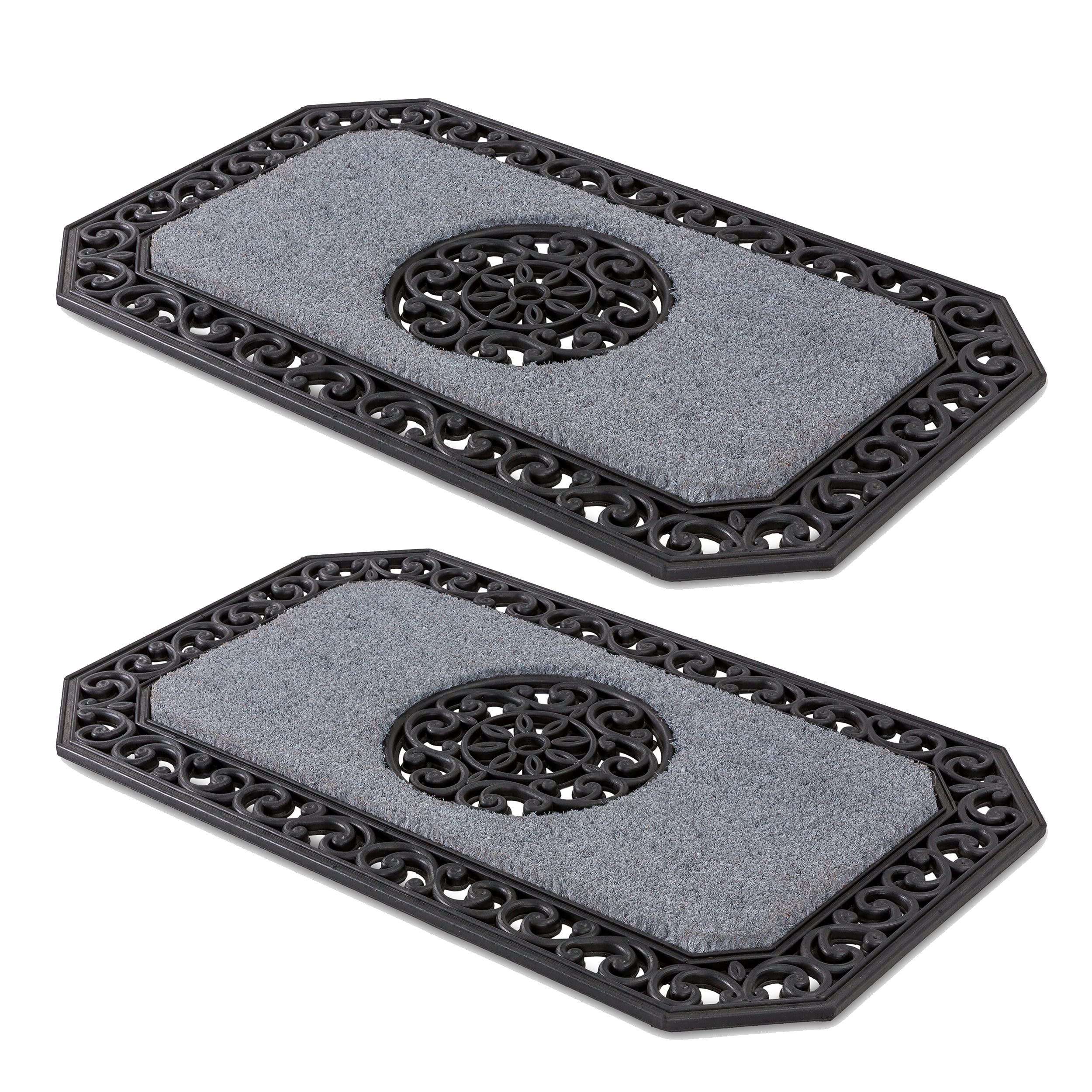 Carpido Zerbino grigio - Clean run 45x75 cm set di 2 - Zerbino per porte interne - Tappeto per ingressi in ambienti esterni coperti - Tappeto in cocco con bordo in gomma