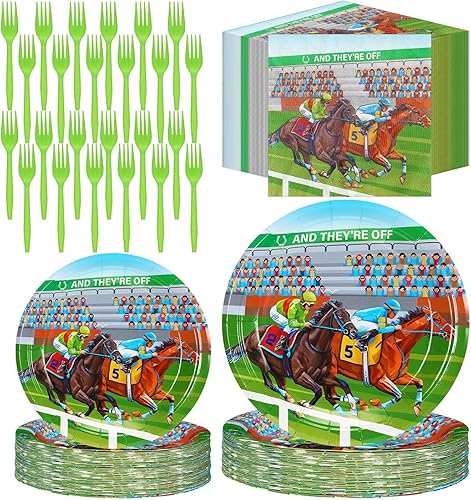 Roshtia 192 piezas de suministros de fiesta Derby para decoración de fiesta de carreras de caballos, juego de vajilla para fiesta del día del Derby,