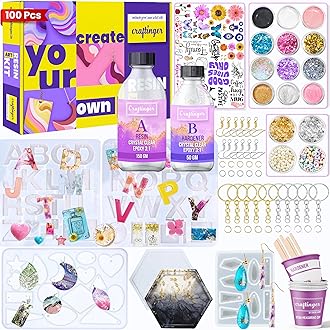 DIY 85 Pcs Pro Resin Art Kit with 200 Gm Resin and Coasters Alphabet Keychain Earring Making Kit with Pigment Glitter Mica and More, Multicolour