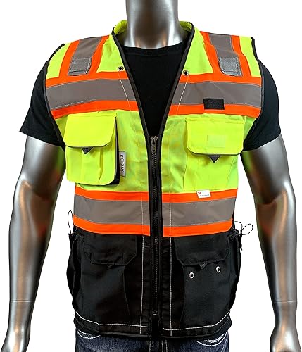 Miniatura 2 de Chaleco C para hombre, serie negra, chaleco de seguridad con cremallera y bolsillos utilitarios, chaleco de topógrafos serie negra de primera