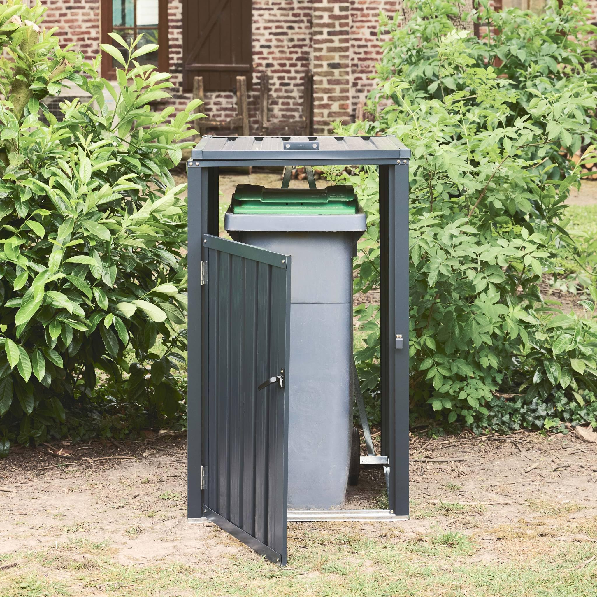sweeek - Cache Poubelle Gris en Acier galvanisé. 1 Place L 73 x P 82 x H 124 cm