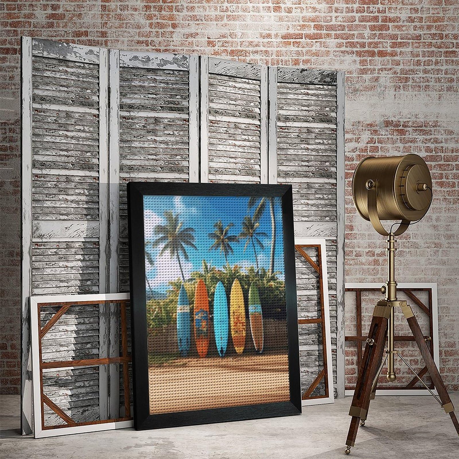 VIDI Surf's Up Surfboard 5D-Diamant-Malerei-Set für Erwachsene, groß, zum Selbermachen, runder Bohrer, Diamantkunst mit Rahmen, Anfängerfreundliches Handwerk, Edelsteinmalerei für Stressabbau