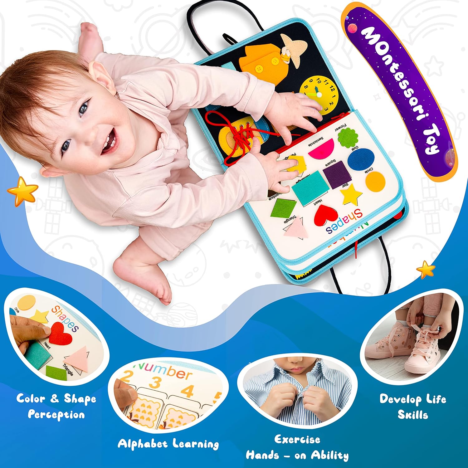 Daisyhin Busy Board for Toddlers 7 in 1 Sensory Toys for 2 Year old