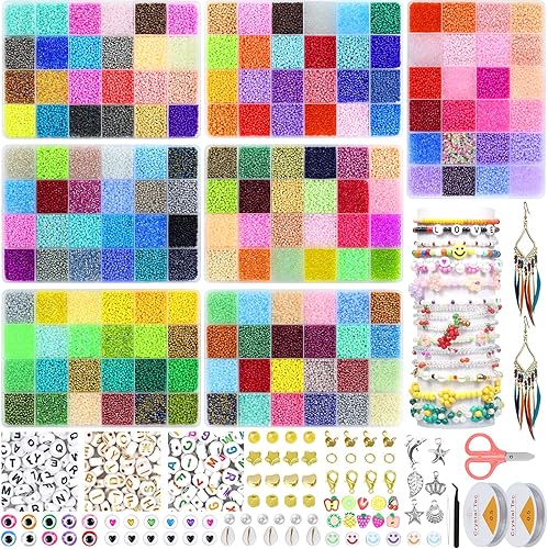 Ghguole Juego de 68000 cuentas de semillas de vidrio de 0.079 pulgadas para hacer joyas, kit de fabricación de pulseras de cuentas pequeñas, kit de