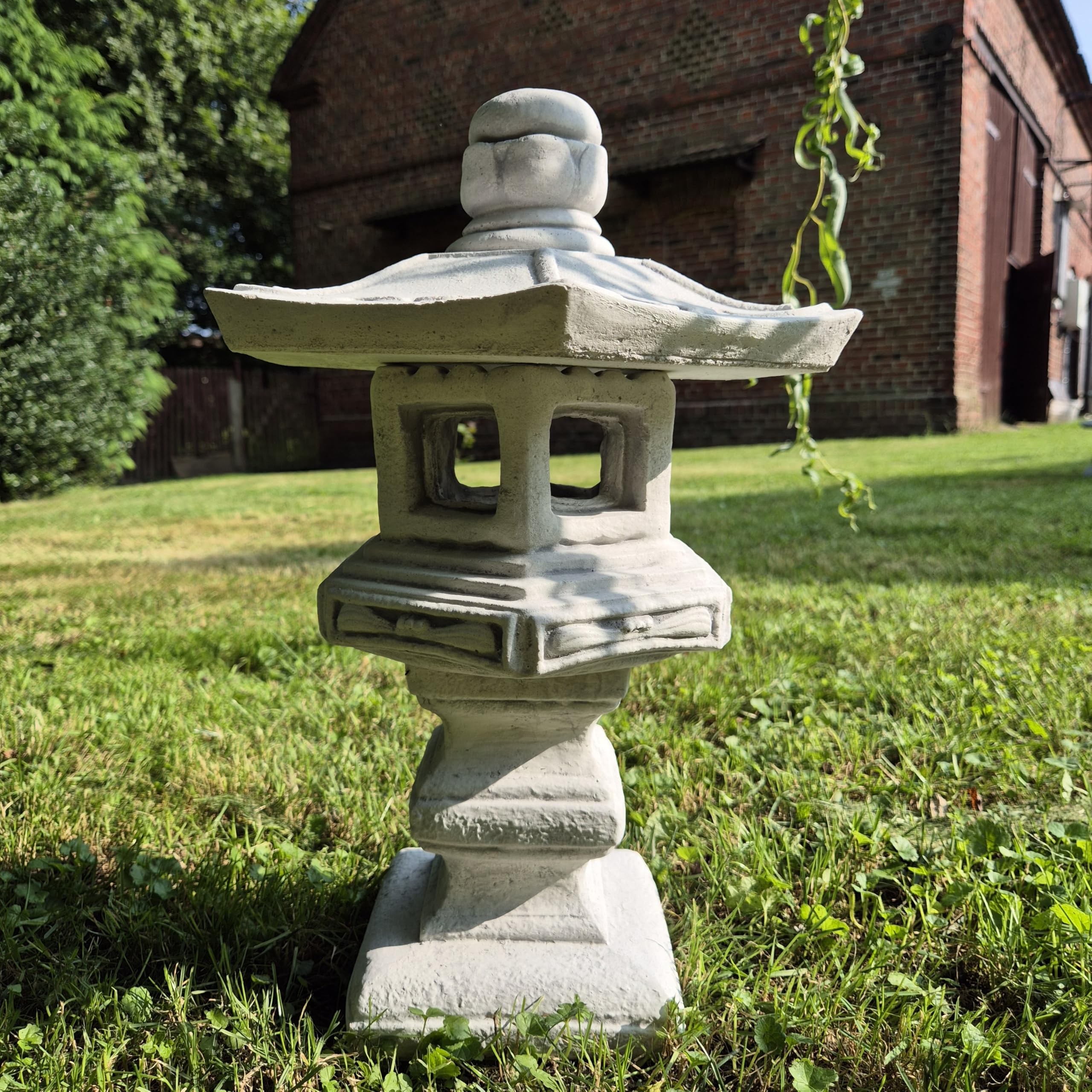 FABRIQ Yukimi Doro Statuetta decorativa da giardino in pietra artificiale, lampada giapponese su base, grigio, resistente al gelo, altezza: 42 cm