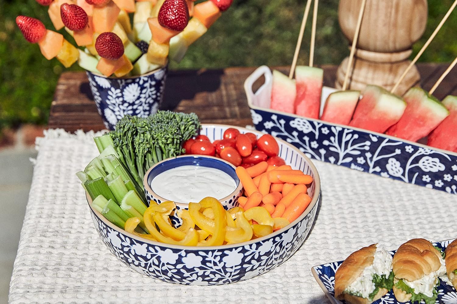  | Mud Pie Integral Indigo Dip And Chip, Blue, chip 2 1/2" x 10 1/2" dia | dip 2" x 4 1/2" dia: Chip & Dip Sets