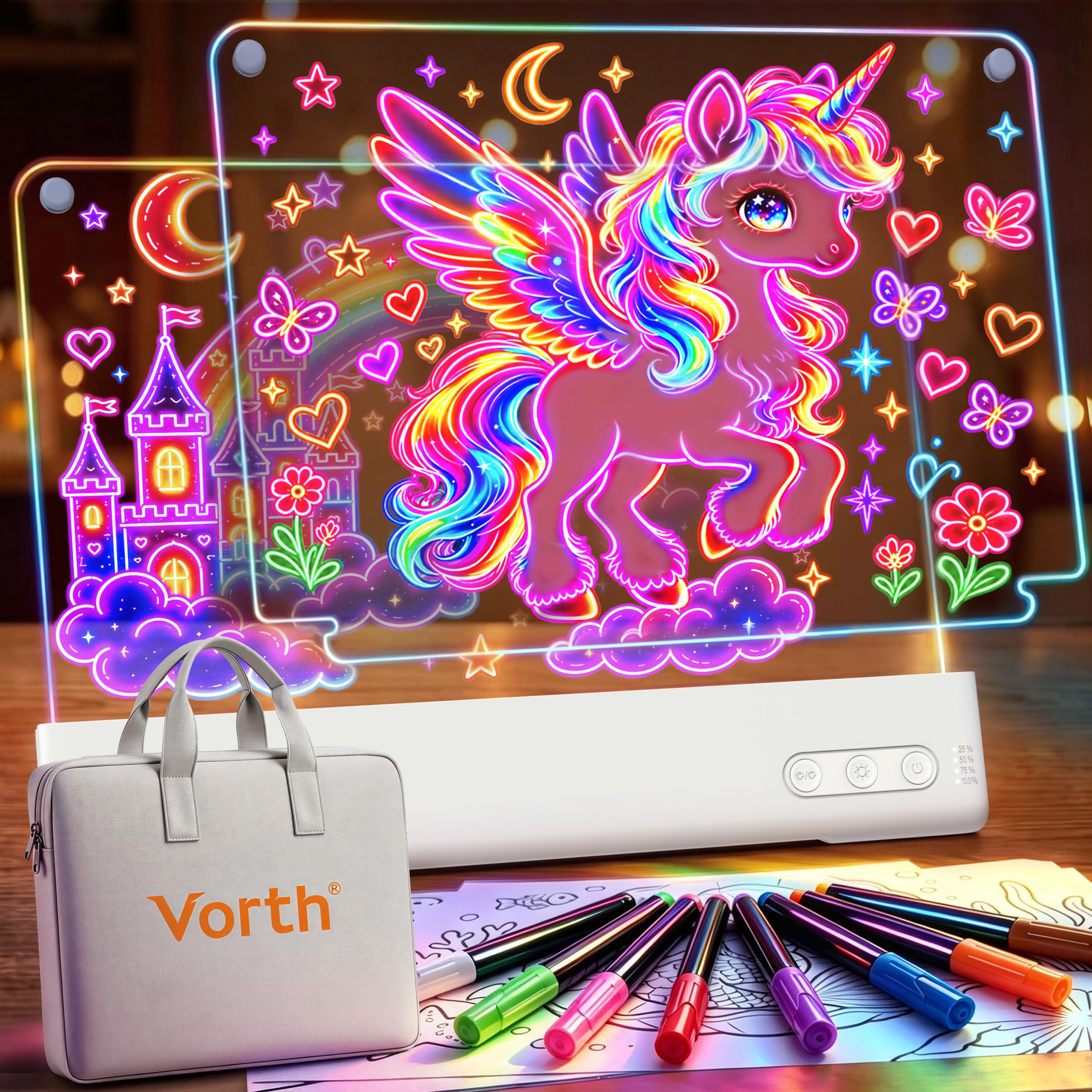 LED Drawing Board for Kids, 2 Panel 16" Rechargeable Doodle Board
