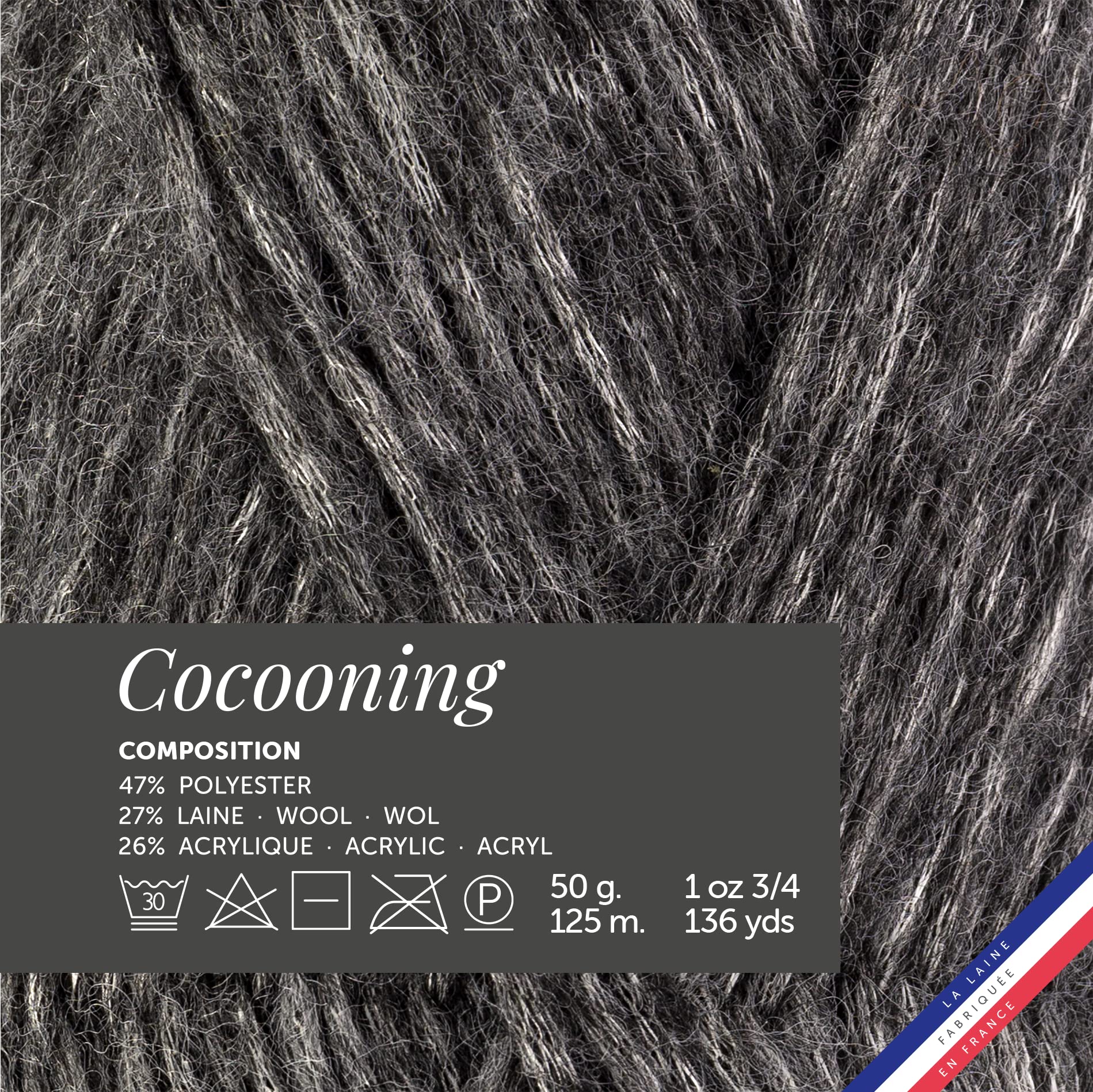 Bergère de France - COCOONING - Wolle set zum stricken und häkeln (10 x 50g) - 27% Wolle - 6,5 mm - Glänzendes rundes Strickgarn - GRIS (Grau)
