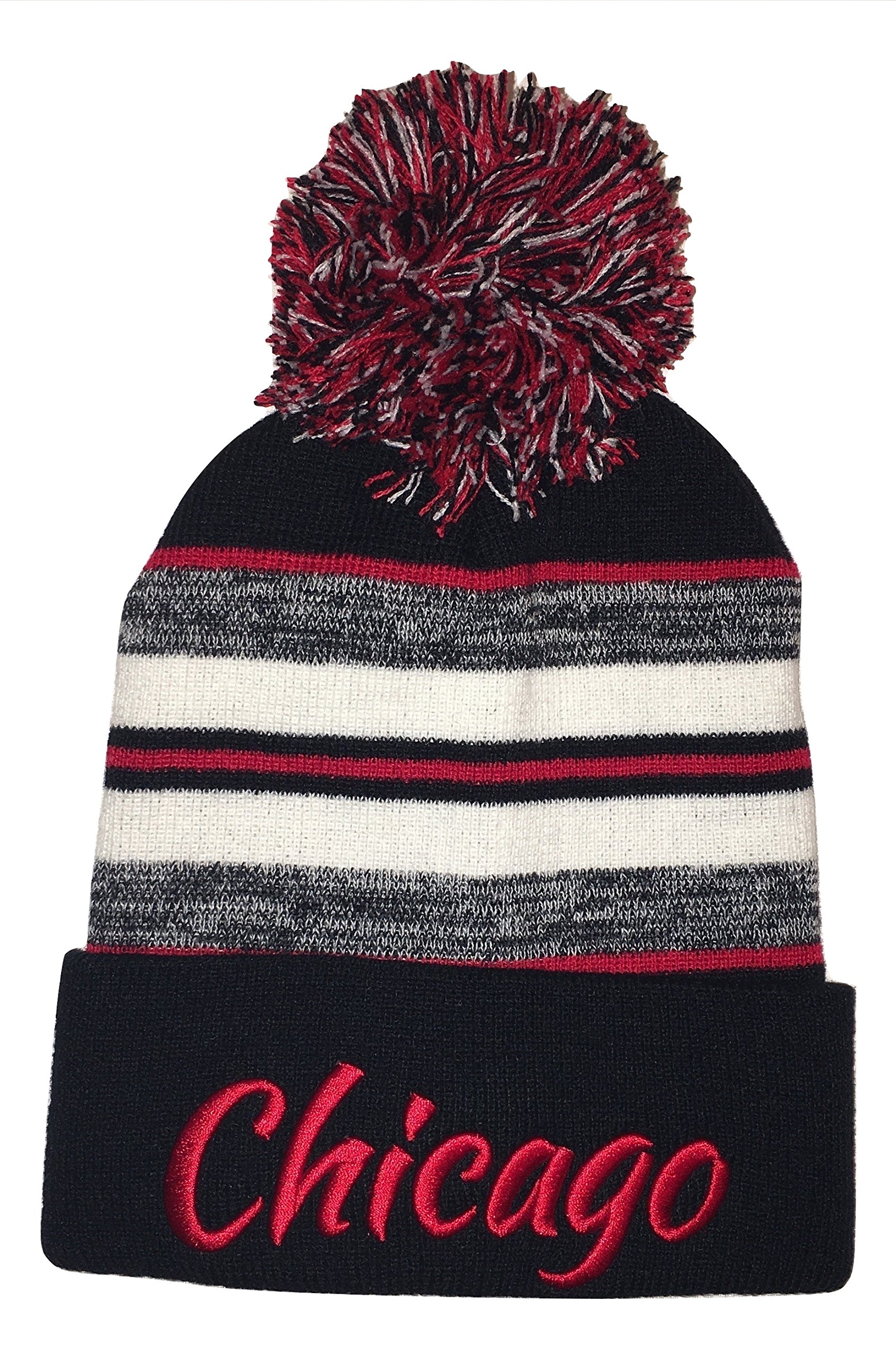 City Hunter Chicago Cuffed Knit Hat with Pom