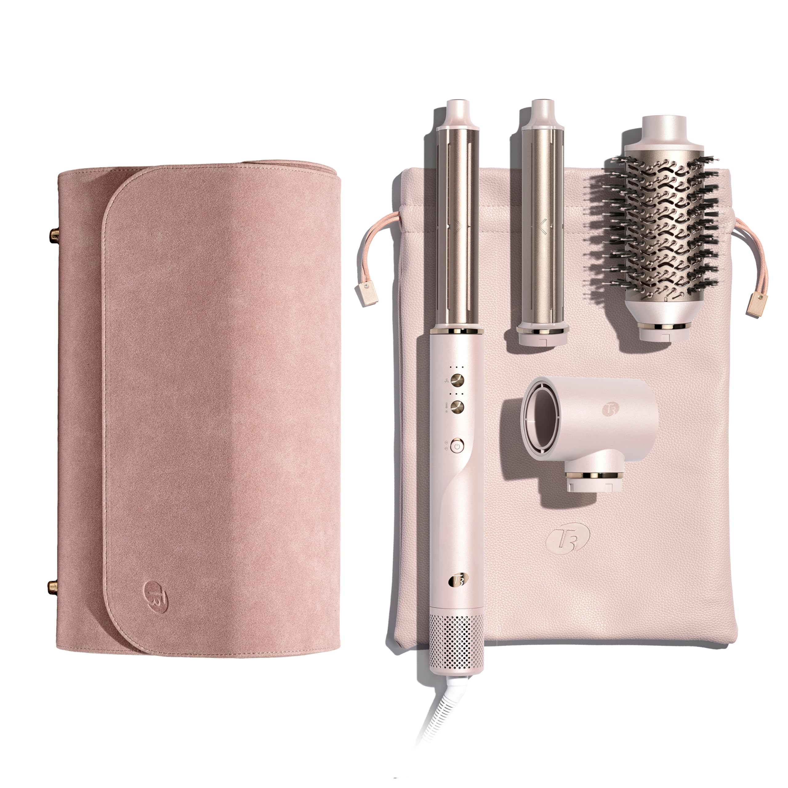 T3 Aire 360 Multi-Styler & Blowout System with Luxe Carrying Case, Rapid Drying Hair Dryer, Ceramic Curling Attachments, Oval Brush & Drying Concentrator | Blowouts & Long-Lasting Curls: Case Included Satin Blush