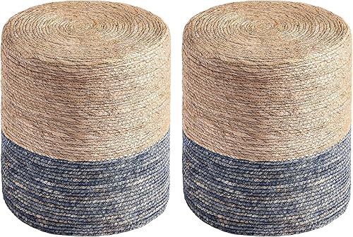 Miniatura 8 de Wimarsbon Otomán de Hierba Marina Natural Taburete Reposapiés Tejido a Mano Taburete Redondo para Pies Puf Taburetes de Tocador Bohemios con Mezcla