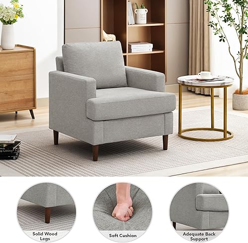 Miniatura 4 de Silla decorativa Mid-Century moderna de tela de lino para sala de estar, cómodas sillas tapizadas de lectura para dormitorio, sofá individual con