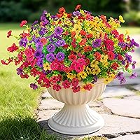 Digtecno 16 Bundles UV Resistant Artificial Daisy Flowers for Outdoor Garden Porch Patio - Realistic Silk Faux Blooms Red Purple Yellow Fuchsia