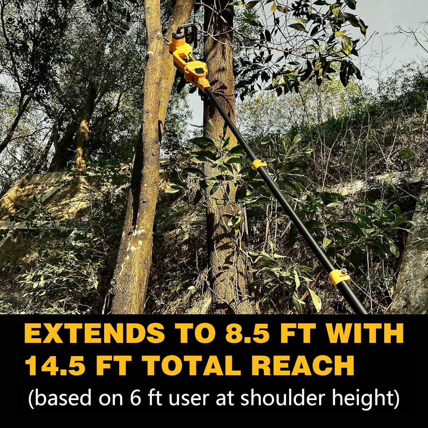 2-in-1 Electric Pole Saws Compatible with Dewalt 20V MAX* Battery, 10 Inch Cordless Chainsaw for Tree Trimming, 14.5 FT Max Reach Extension Pole for Outdoors Pruning with 1×4.0ah Battery