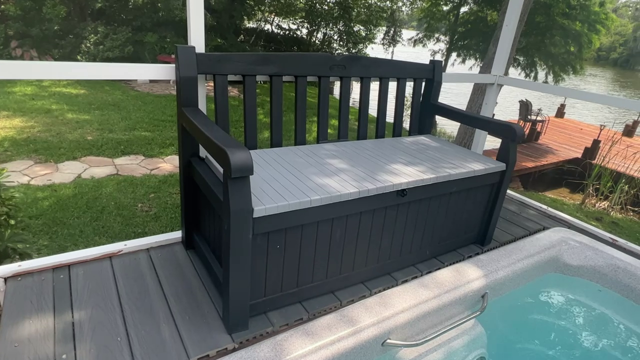 Watch Keter Solana 70 Gallon Storage Bench Deck Box for Patio Furniture on  Amazon Live