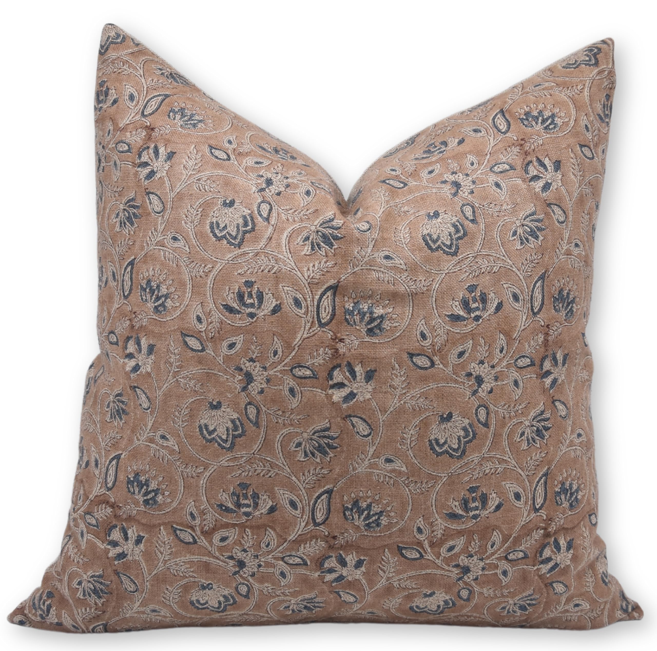 Fabritual Handmade Floral Block Print Thick Linen Throw 18x18 Inch Pillowcase Cushion Cover for Sofa Couch, Bed, Summer Fall Decoration, Outdoor,