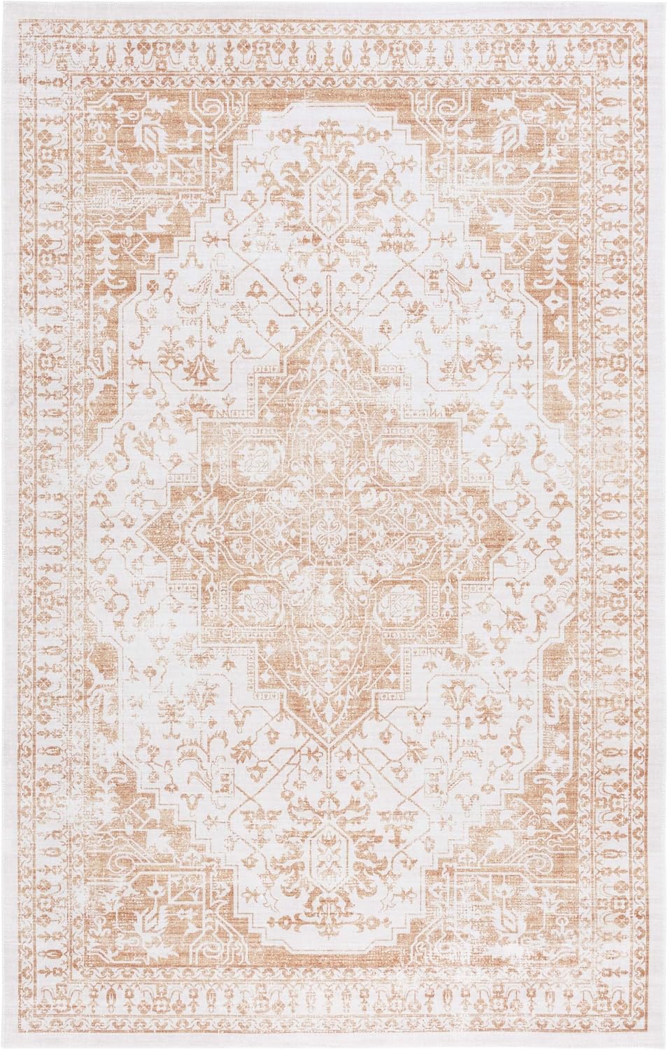 Martha Stewart x SAFAVIEH Machine Washable Area Rug Collection - 5' x 7', Beige & Gold, Slip Resistant & Easy Cleaning, Ideal for Ideal for Living Room, Bedroom, Dining Space (MSRW127B)