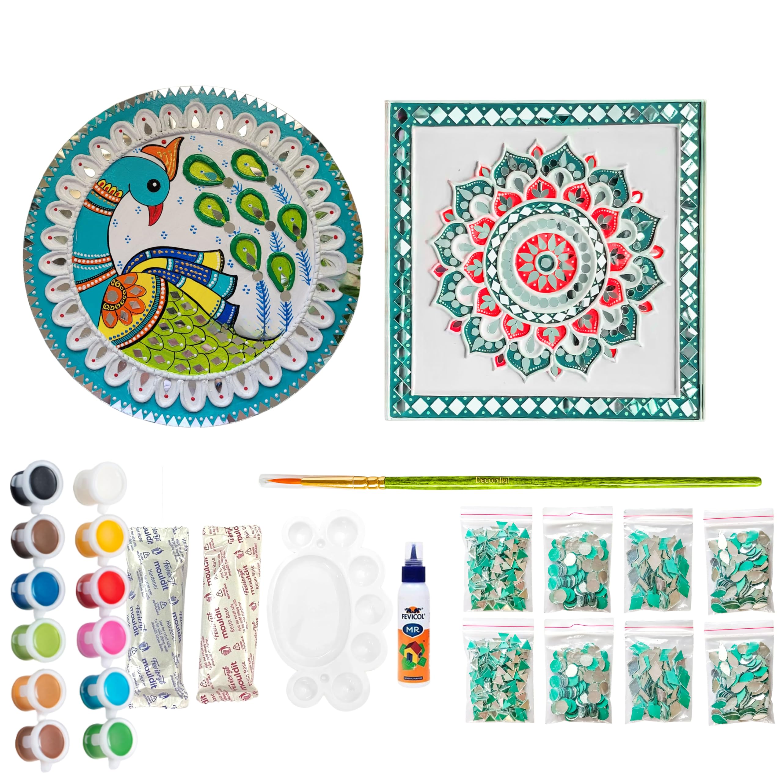 Madhubani Mandala Lippan Art DIY Kit | 2 Premarked MDF Boards for Mud & Mirror Art | Traditional Indian Craft Activity for Kids & Adults | DIY Home Decor Kit for Festive Gifting, Students & Beginners-image-43