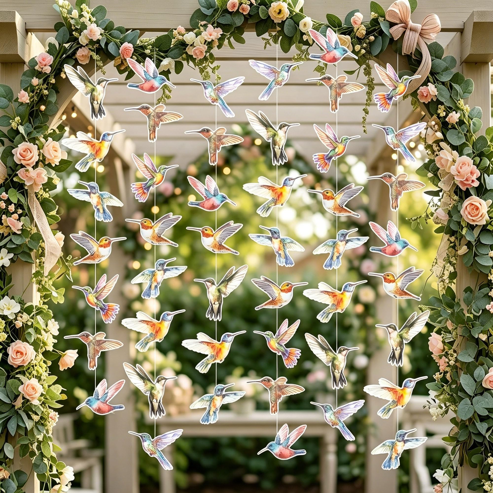 8 PCS Hummingbird Garlands Flying Bird Hanging Paper Garland Banners