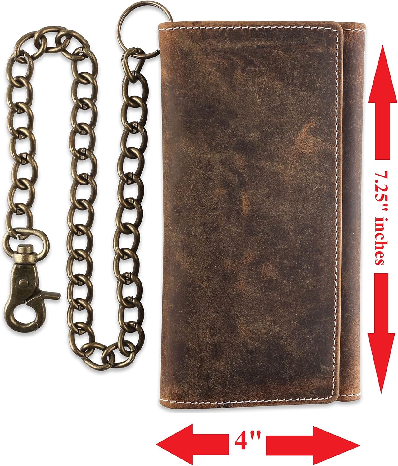 F&L CLASSIC Chain Wallets for Men buffalo premium leather RFID blocking long style Tri-fold for Trucker, bikers, vintage look,buff hunter White stitching,212 - Image 4