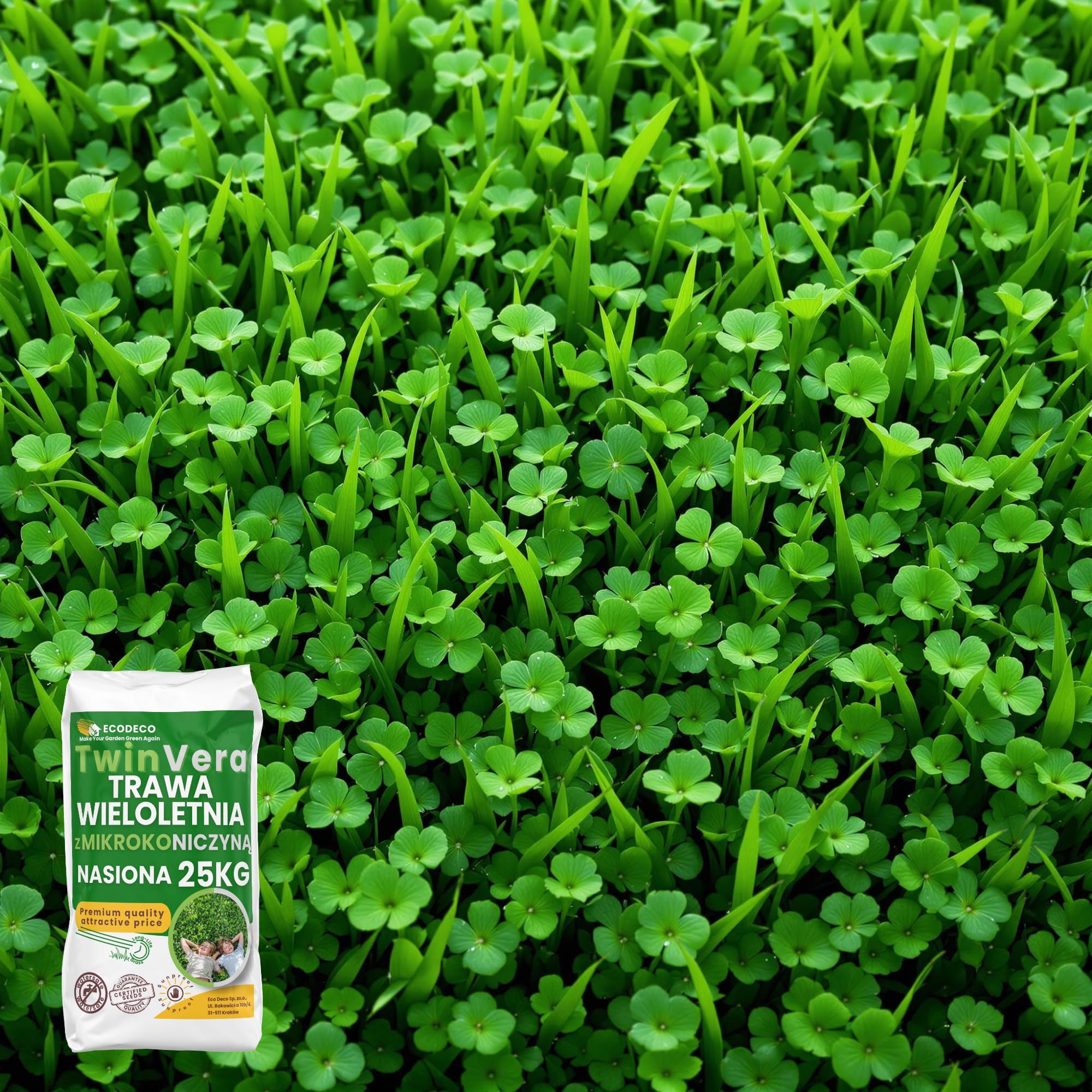Semillas Cesped Resistente con Trebol Enano 25kg para 1000m² - Mezcla de Crecimiento Rapido y Cesped Natural - Ideal para Jardin Sombra y Sol