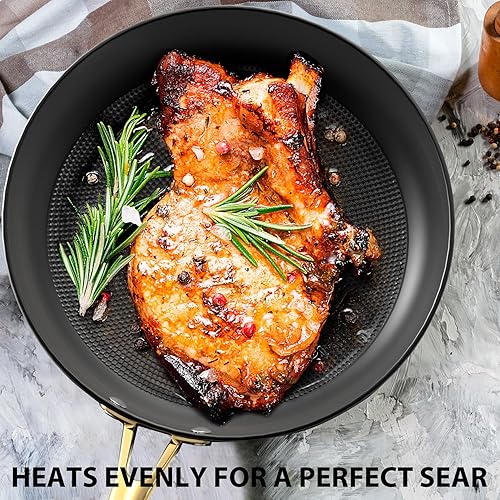 Miniatura 4 de Sartenes antiadherentes Sartén de panal de abeja de 10 pulgadas con mango de acero inoxidable que se mantiene fresco, resistente a los arañazos,