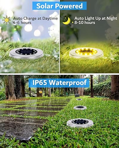 Miniatura 4 de Biling Luces solares para exteriores, paquete de 12 unidades, 12 luces LED solares brillantes para el suelo, impermeables, luces planas para el