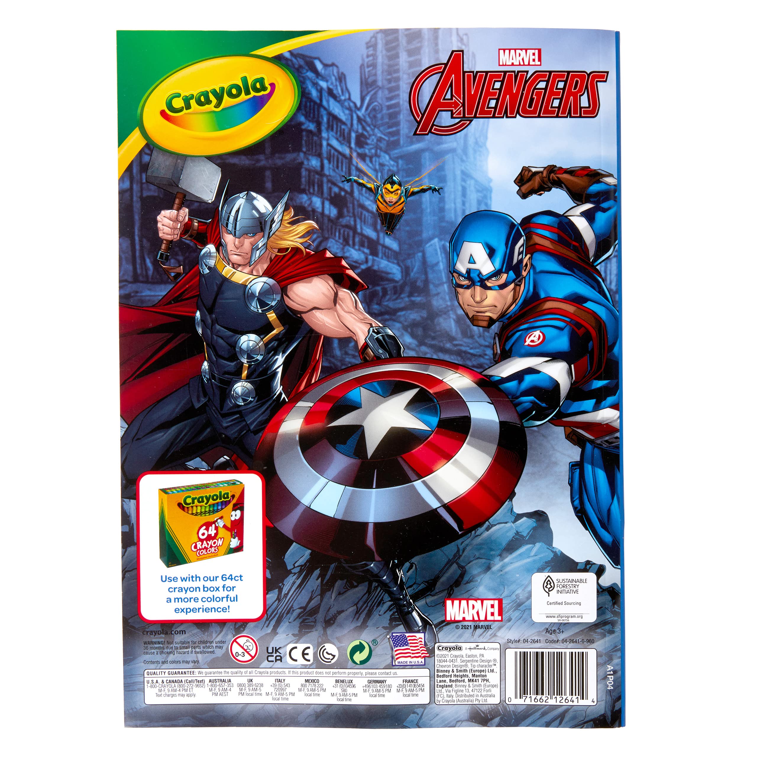 Crayola Kolorowanka Avengers z naklejkami, prezent dla dzieci, 96 stron, wiek 3, 4, 5, 6