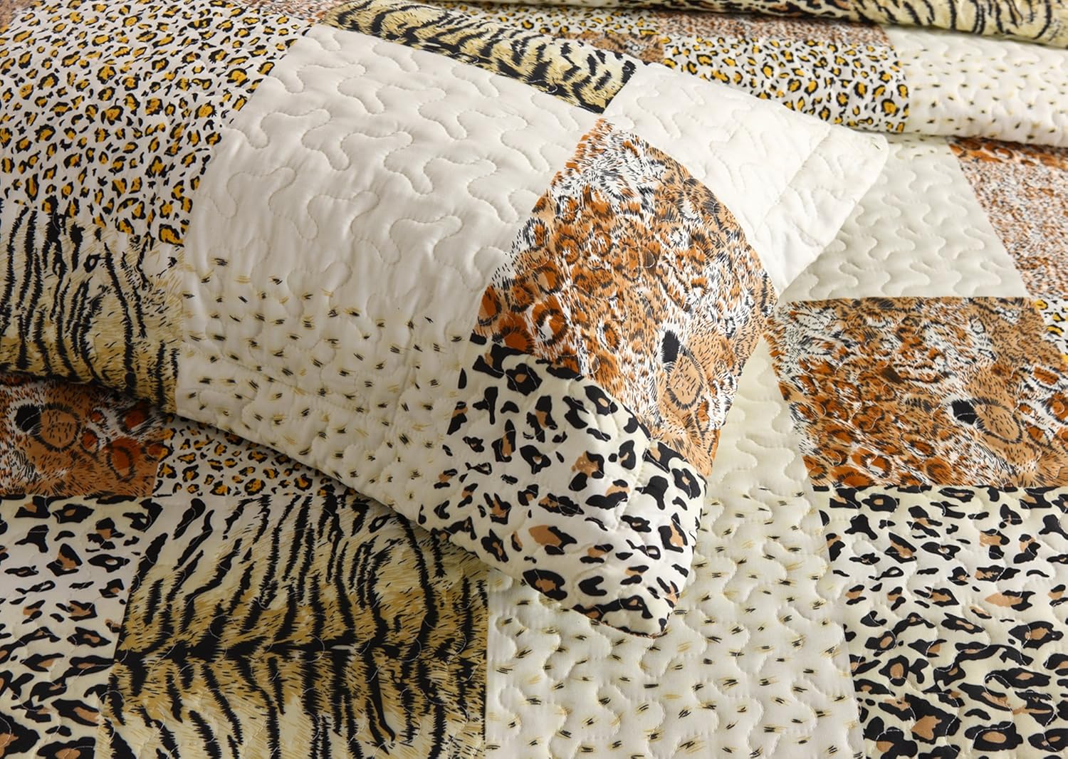 MarCielo 3 Piece Quilted Bedspread Leopard Print Quilt Quilt Set Bedding Throw Blanket Coverlet Animal Print Bedspread Ensemble Cheetah (Queen)