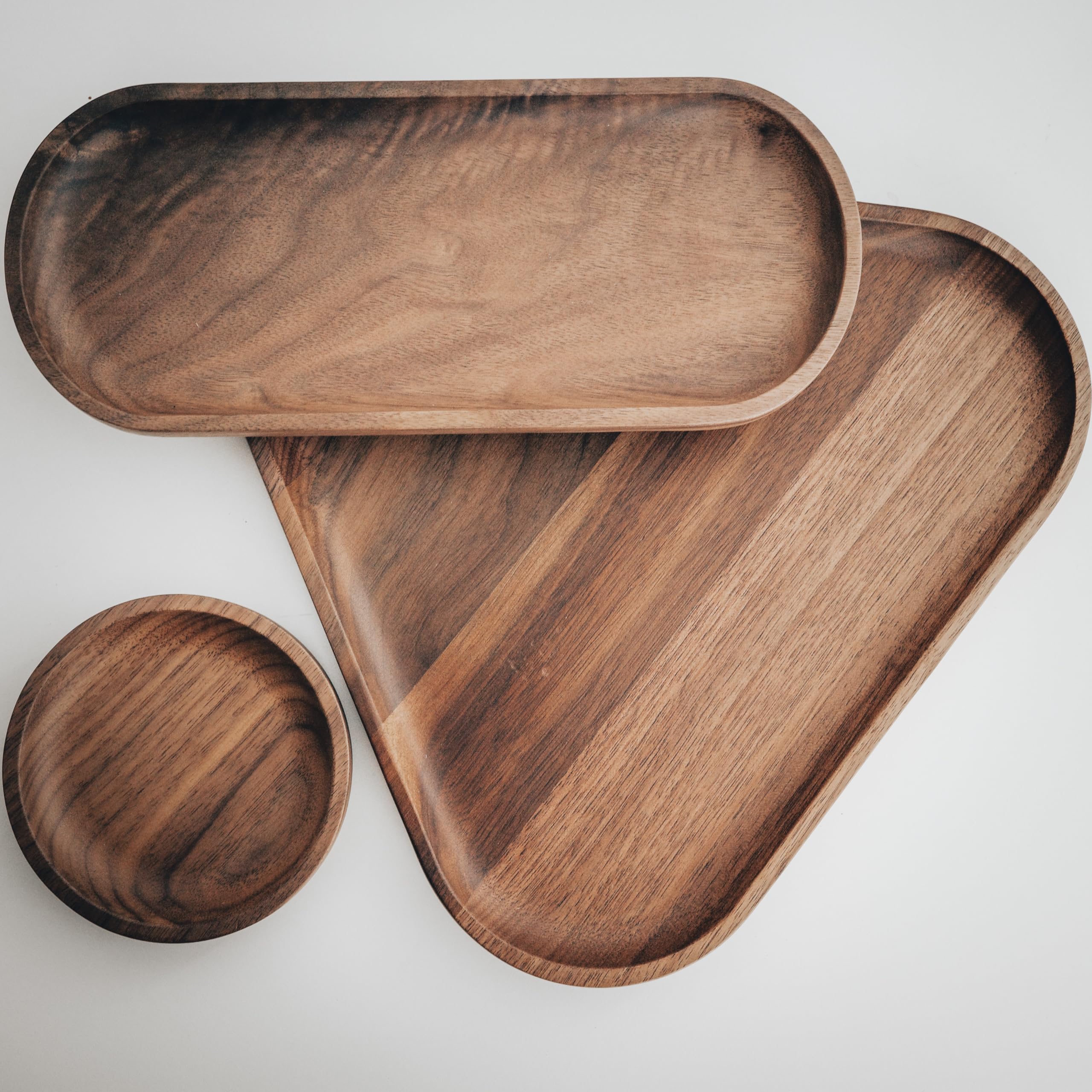 Normcore Juego de 3 bandejas redondas de madera de nogal para servir té, café o tarta, 3 unidades