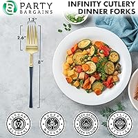 Vista 163 de Party Bargains Disposable Plastic Black Gold Cutlery Set, Infinity Modern Design Utensils, 40 Pack: 16 Forks, 8 Knives, 16 Spoons