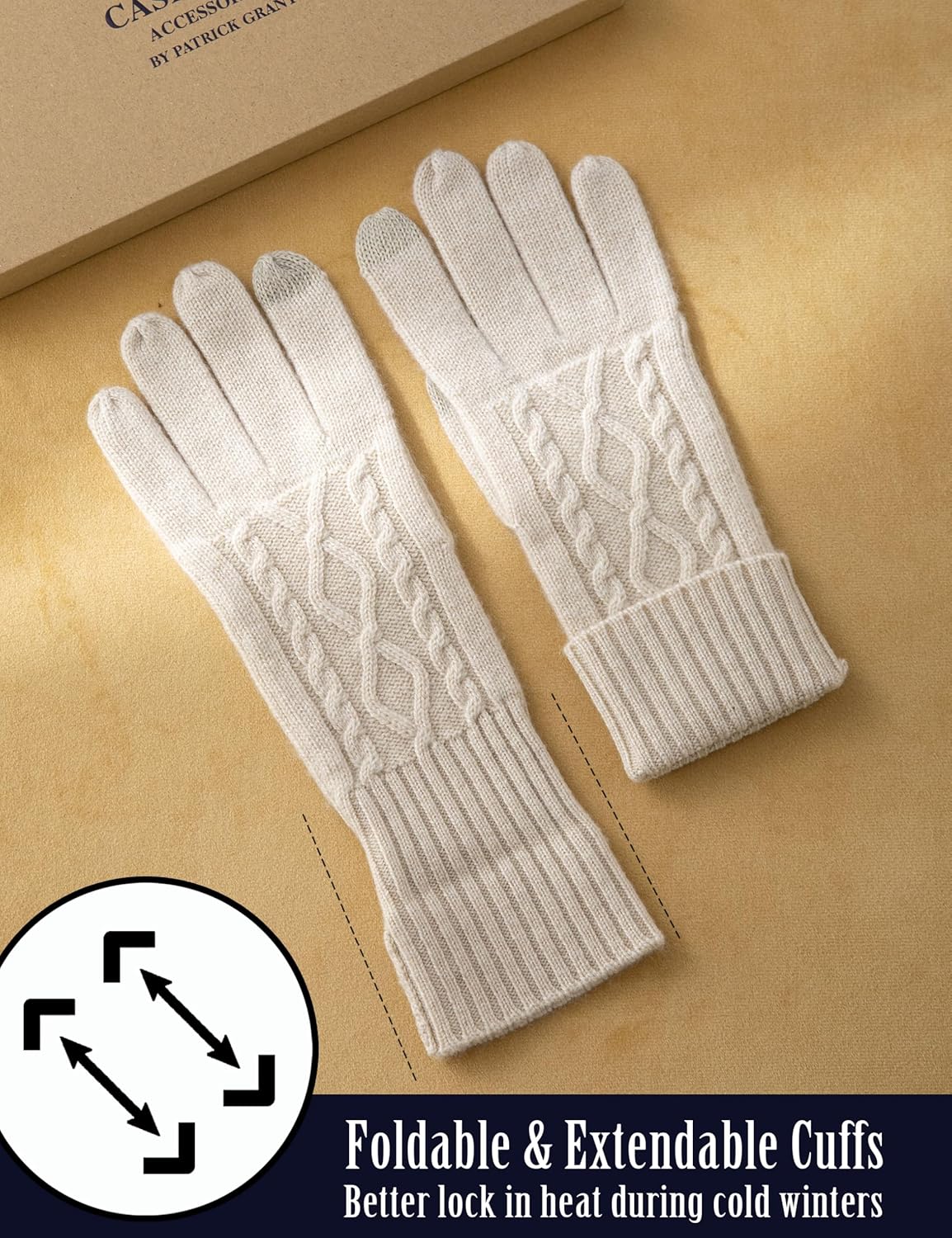 Soft Touchscreen 100% Cashmere Gloves for Women Warm Knit Gloves with Long Ribbed Cuff - Image 5