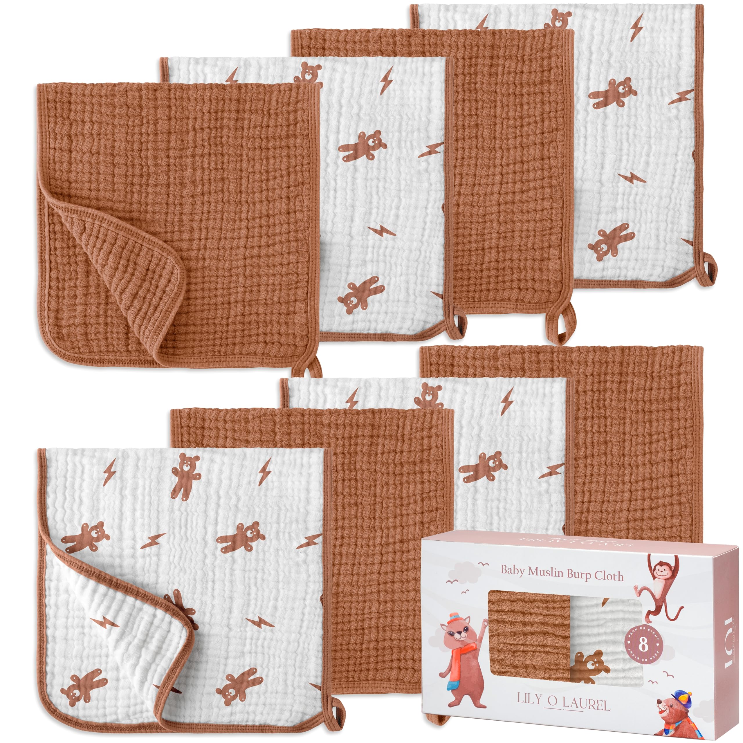 Muslin Burp Cloths, 100% Cotton – 6 Layers Super Soft Absorbent & Breathable, Burp Cloths Baby Boy and Burp Cloths Baby Girl, 20"x10", Newborn Essentials - Pack of 8-image-36