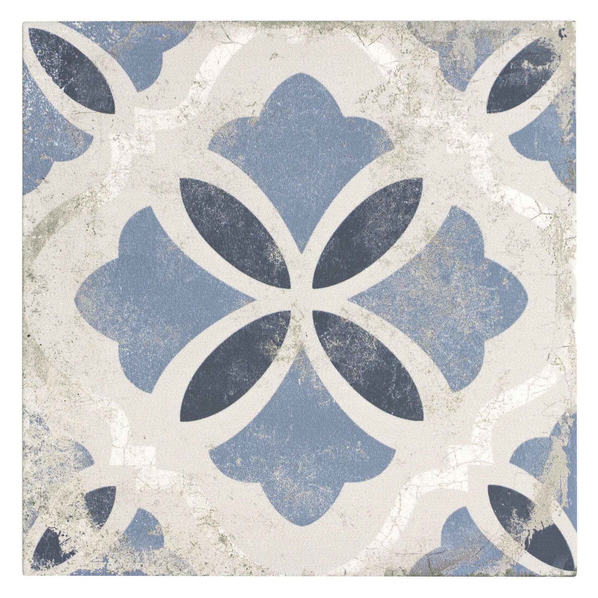 Classic 9X9 White Blue Matte Distressed Porecelain Mosaic Tile