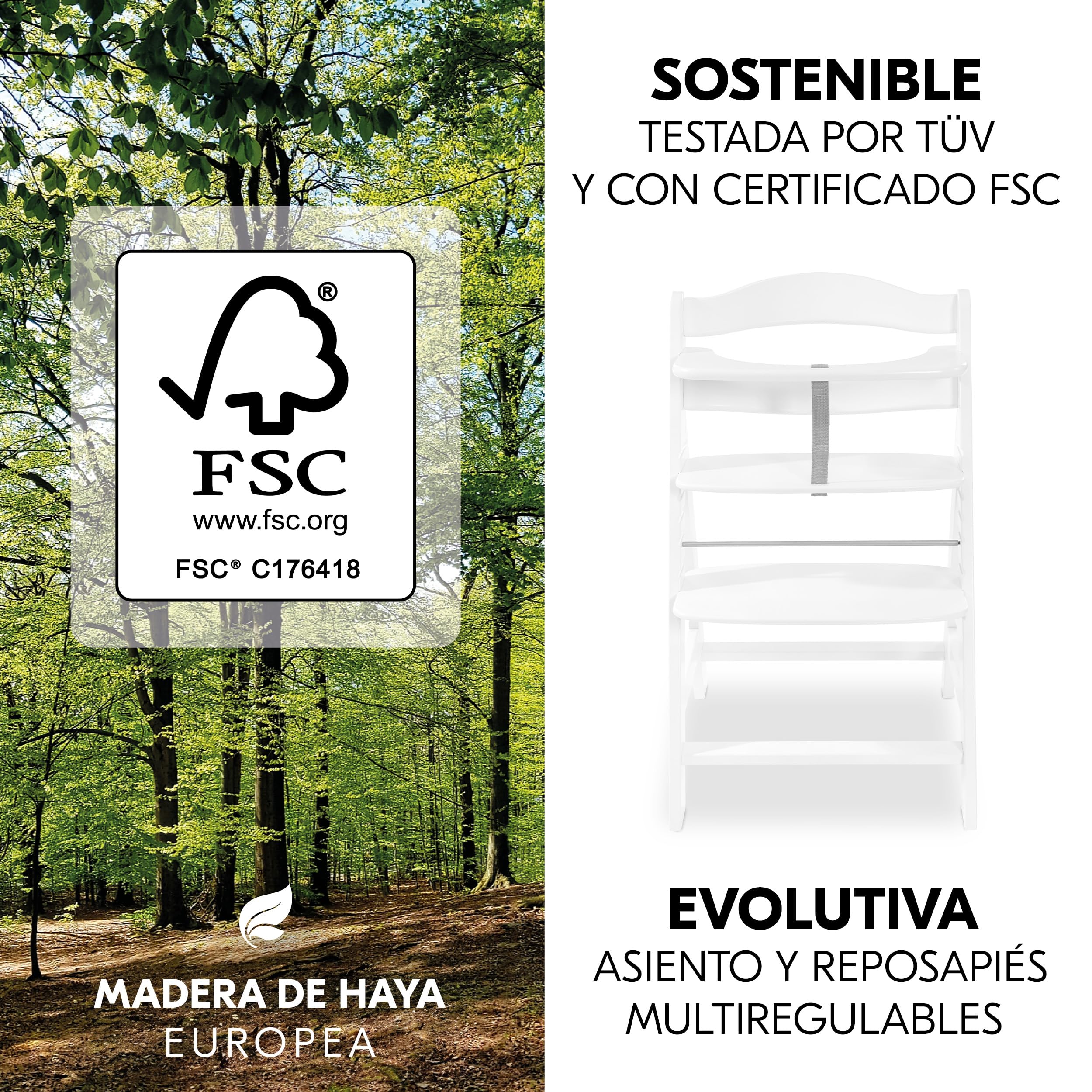 hauck Trona Evolutiva Madera Alpha+ Newborn Set con 2in1 Bouncer - Blanco | Trona de Madera con Hamaca Bebé Apta desde el Nacimiento y Cojín de 2 Piezas